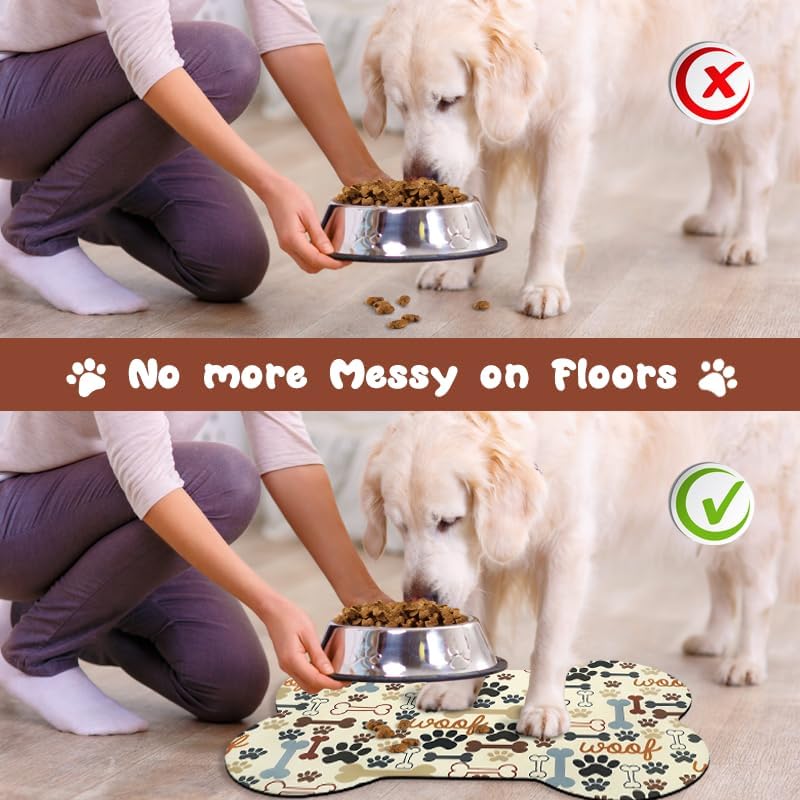 Zoeeya Dog Food Mats for Floors Waterproof, Pet Feeding Absorbent Water Bowl Mat Cat Placemats Beige Bone Shape 23.6 * 15.7 inch - Image 4